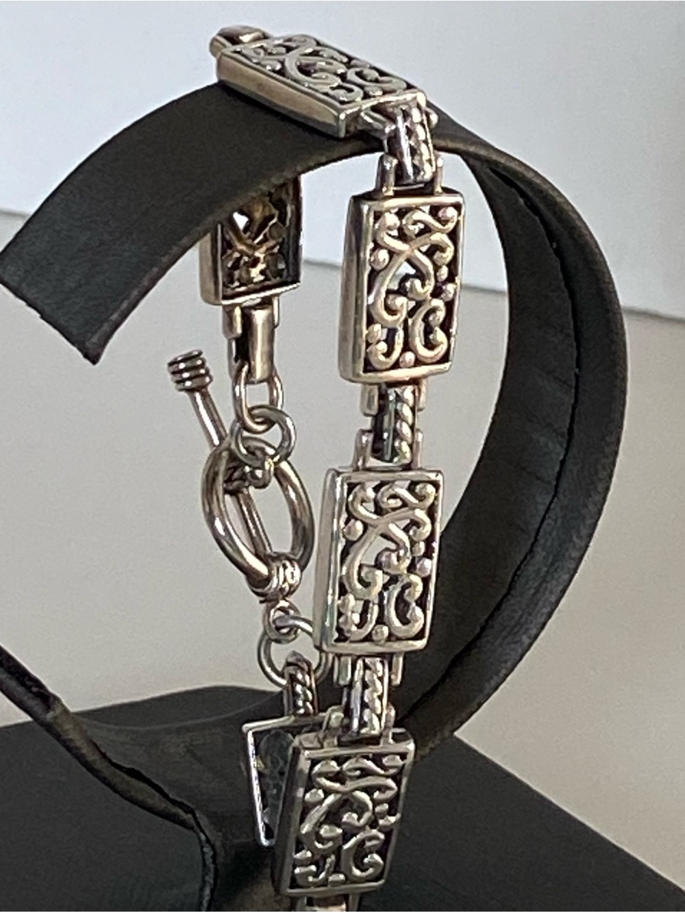 Sterling Silver Filagree Rectangle Links Bracelet 7” Toggle Clasp grams EUC